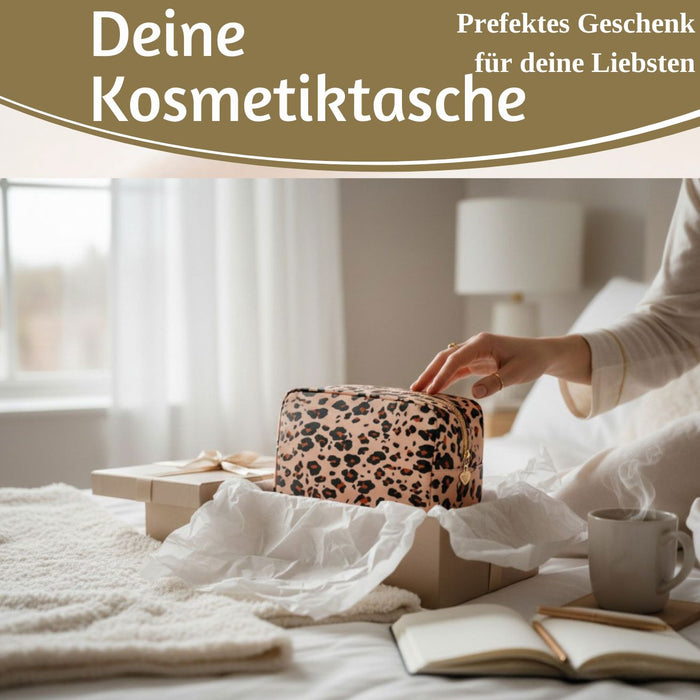 KI-generiertes Bild,Mimi's Glow Kulturtasche Romy 26x14cm Leo Beige Schminktasche Kosmetiktasche