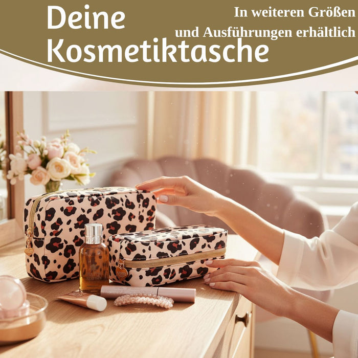 Mimi's Glow Kulturtasche Romy 26x14cm Leo Beige Schminktasche Kosmetiktasche