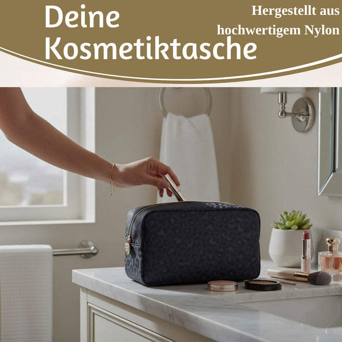 Mimi's Glow Kulturtasche Romy 26x14cm Leo Grau Schwarz Schminktasche Kosmetiktasche