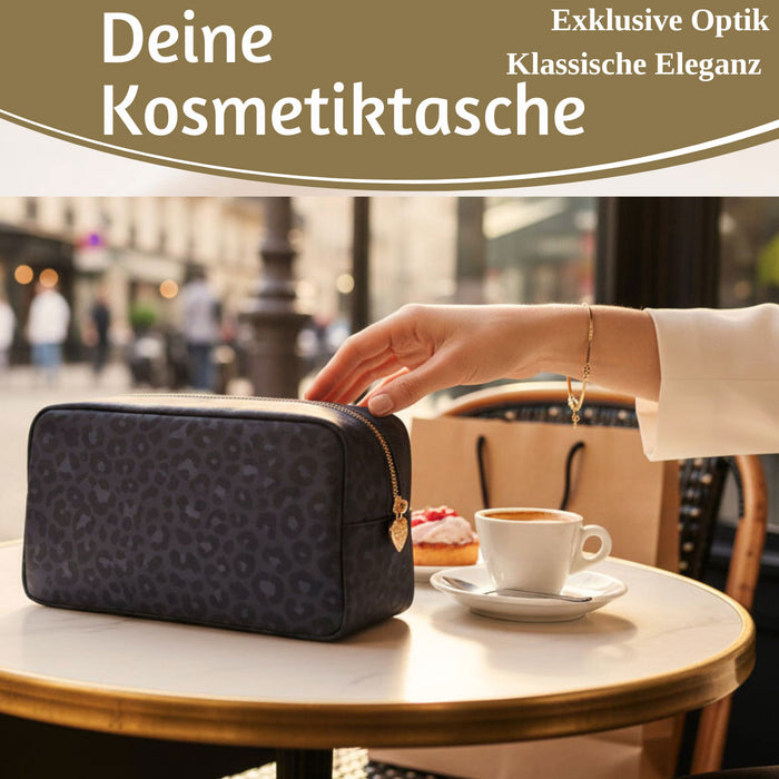 Mimi's Glow Kulturtasche Romy 26x14cm Leo Grau Schwarz Schminktasche Kosmetiktasche