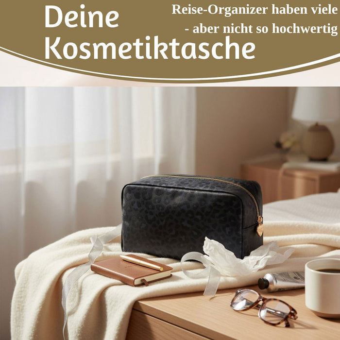 Mimi's Glow Kulturtasche Romy 26x14cm Leo Grau Schwarz Schminktasche Kosmetiktasche