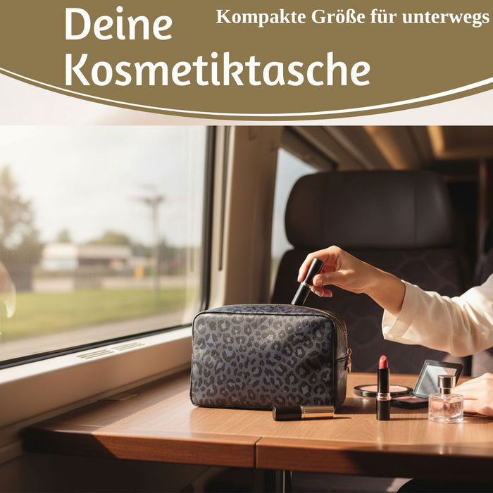 Mimi's Glow Kulturtasche Romy 26x14cm Leo Grau Schwarz Schminktasche Kosmetiktasche