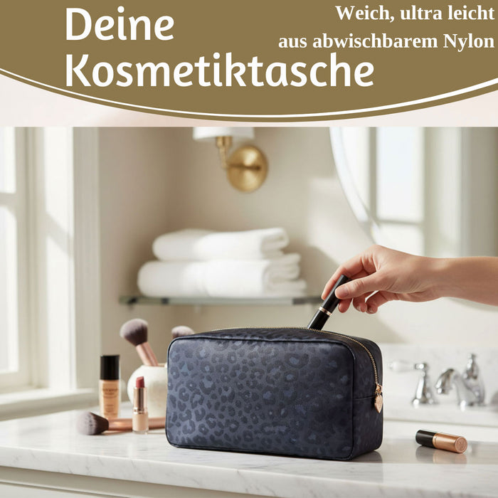 Mimi's Glow Kulturtasche Romy 26x14cm Leo Grau Schwarz Schminktasche Kosmetiktasche