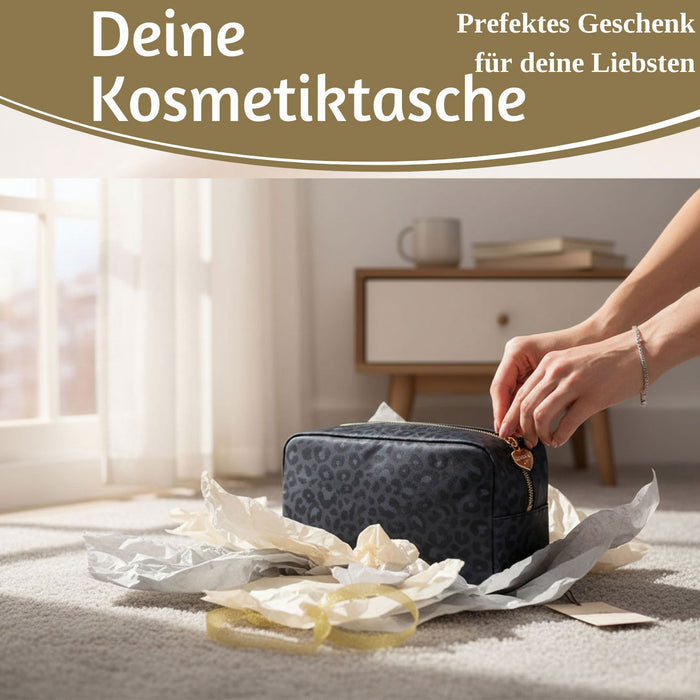 Mimi's Glow Kulturtasche Romy 26x14cm Leo Grau Schwarz Schminktasche Kosmetiktasche