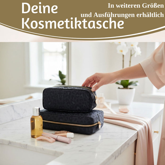 Mimi's Glow Kulturtasche Romy 26x14cm Leo Grau Schwarz Schminktasche Kosmetiktasche