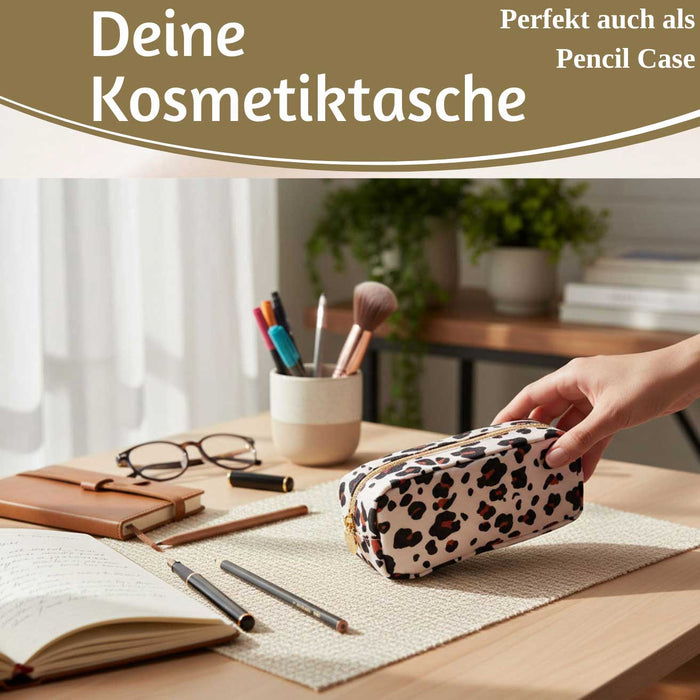 Mimi's Glow Kosmetiktasche Suki 21x7cm Leo Beige Schminktasche Mäppchen