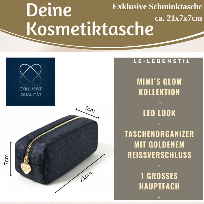 Mimi's Glow Kosmetiktasche Suki 21x7cm Leo Grau Schwarz Schminktasche Mäppchen