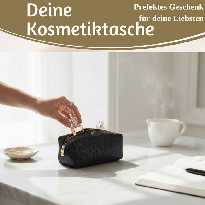 Mimi's Glow Kosmetiktasche Suki 21x7cm Leo Grau Schwarz Schminktasche Mäppchen