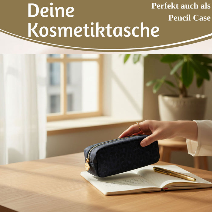 Mimi's Glow Kosmetiktasche Suki 21x7cm Leo Grau Schwarz Schminktasche Mäppchen