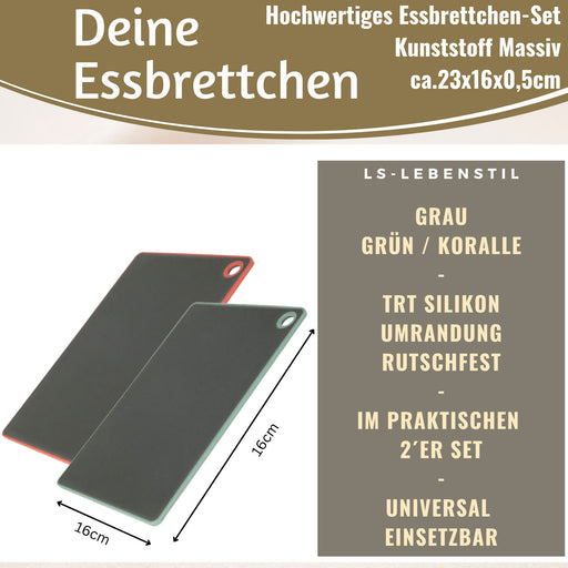 KI-generiertes Bild,2x Kunststoff Essbrettchen 23x16cm 2´er Set Grau Rutschfest Frühstücksbrettchen