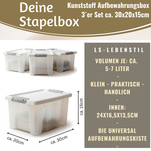 KI-generiertes Bild,Stapelbox Allzweckbox 3´er Set 30x20x15cm mit Deckel Transportbox Stapelkiste