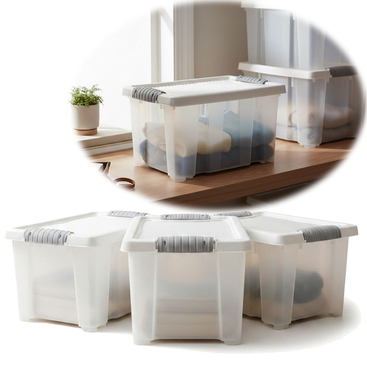 Stapelbox Allzweckbox 3´er Set 30x20x15cm mit Deckel Transportbox Stap — LS-LebenStil