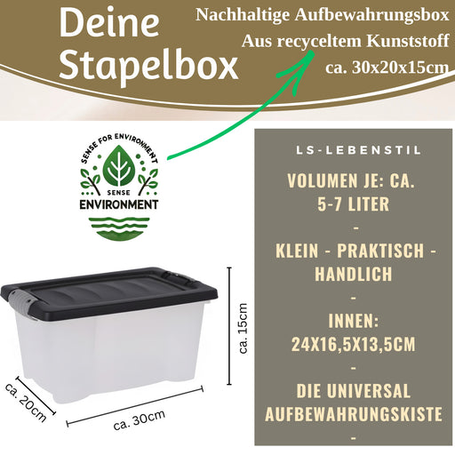 Stapelbox Allzweckbox 30x20x15cm ♻️ mit Deckel Transportbox Stapelkiste