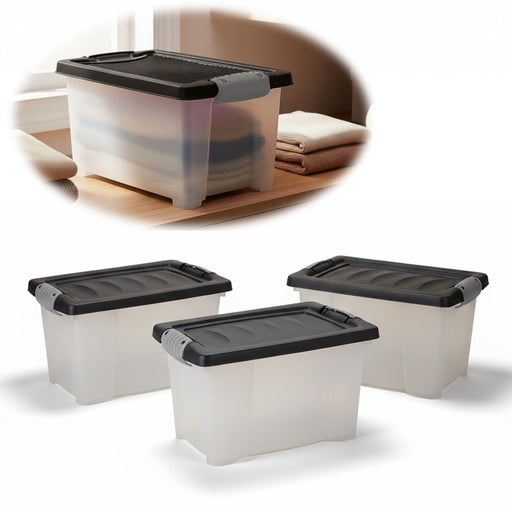 Stapelbox Allzweckbox 3´er Set 30x20x15cm Recycelt mit Deckel Transportbox Stapelkiste
