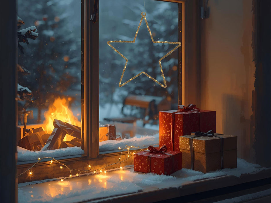 2x 35 LED Leuchtstern Weihnachtsstern Ø 38cm Gold Timer Batterie Beleuchtet