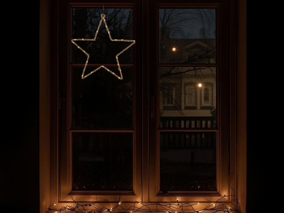 2x 35 LED Leuchtstern Weihnachtsstern Ø 38cm Gold Timer Batterie Beleuchtet