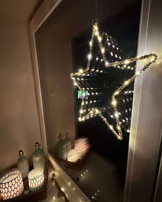 2x 35 LED Leuchtstern Weihnachtsstern Ø 38cm Gold Timer Batterie Beleuchtet