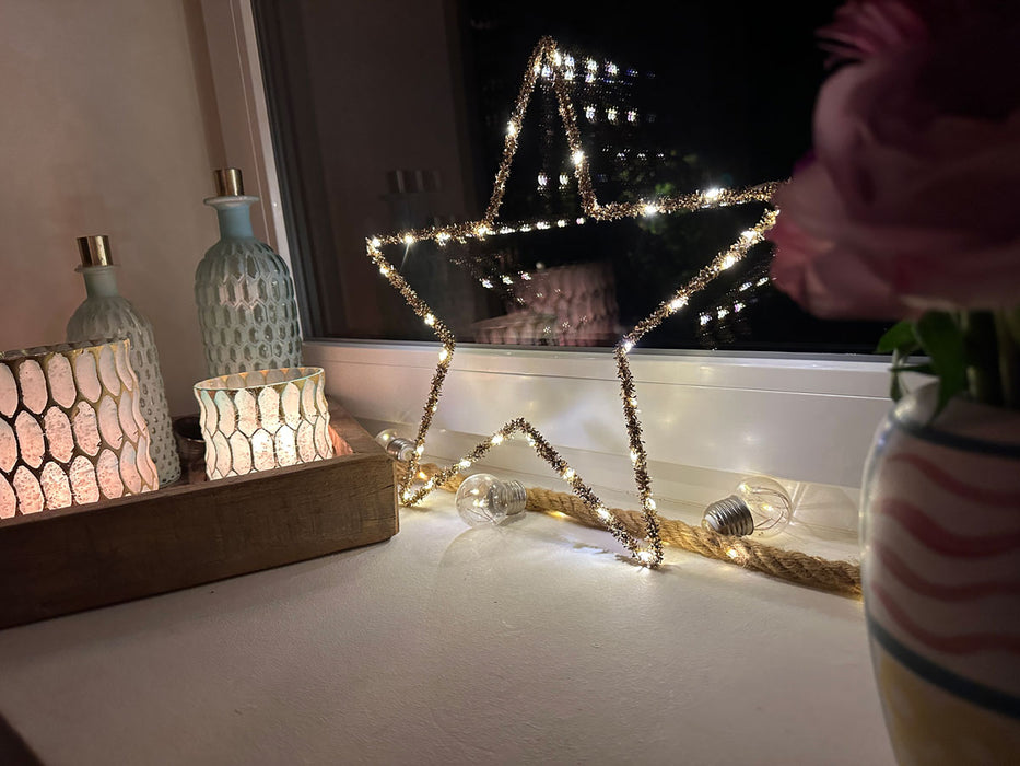 2x 35 LED Leuchtstern Weihnachtsstern Ø 38cm Gold Timer Batterie Beleuchtet