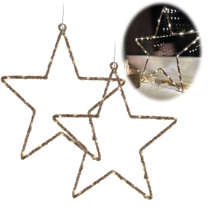 2x 35 LED Leuchtstern Weihnachtsstern Ø 38cm Gold Timer Batterie Beleuchtet