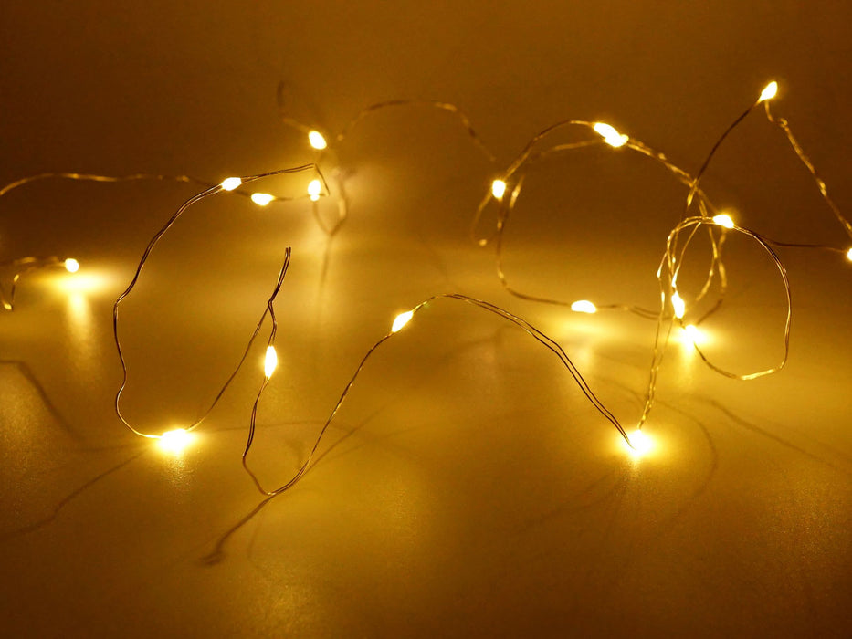 USB Micro LED Lichterkette 100 Lampen 9,9 Meter 8 Lichteffekte Timer Batterie Warm-Weiß