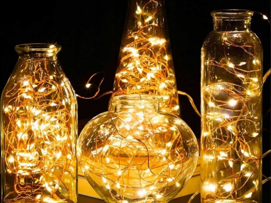 USB Micro LED Lichterkette 100 Lampen 9,9 Meter 8 Lichteffekte Timer Batterie Warm-Weiß