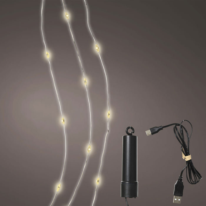 USB Micro LED Lichterkette 100 Lampen 9,9 Meter 8 Lichteffekte Timer Batterie Warm-Weiß
