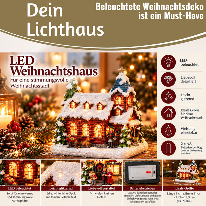 KI-generiertes Bild,LED Lichthaus 12,5cm 2x AA Batterie für Weihnachtsstadt Weihnachtsdorf