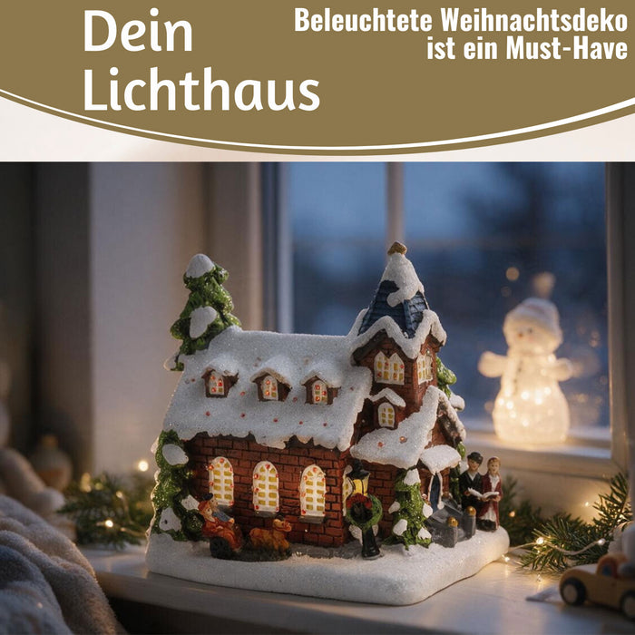KI-generiertes Bild,LED Lichthaus 12,5cm 2x AA Batterie für Weihnachtsstadt Weihnachtsdorf