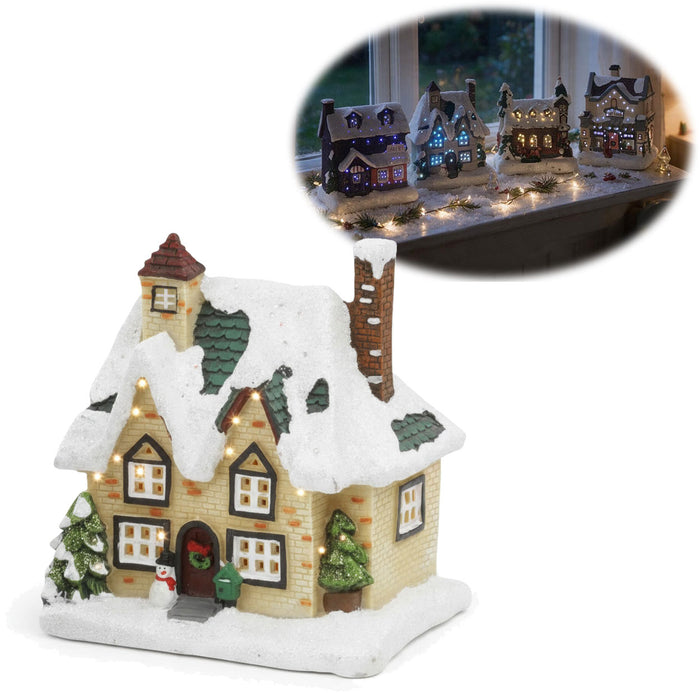 KI-generiertes Bild LED Weihnachtshaus Villa 12,5cm 2x AA Batterie für Weihnachtsstadt Weihnachtsdorf