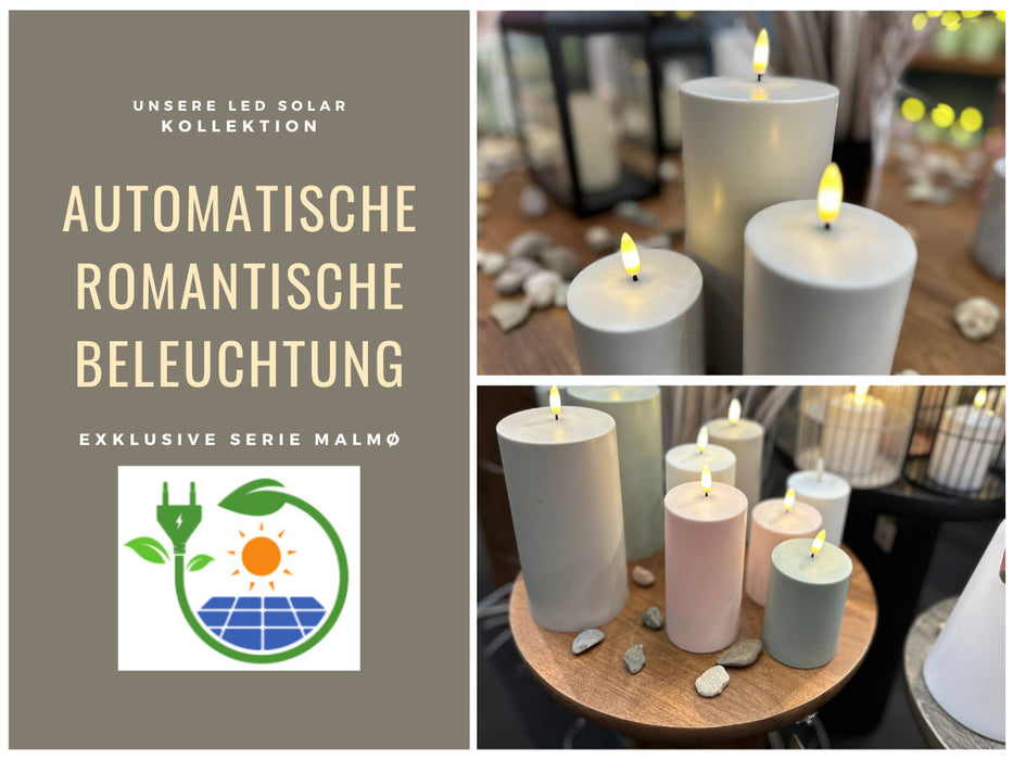 Solar Outdoor LED 3D Stumpenkerze 10x7,5cm Grün Timer Kunststoff flackernde Kerze