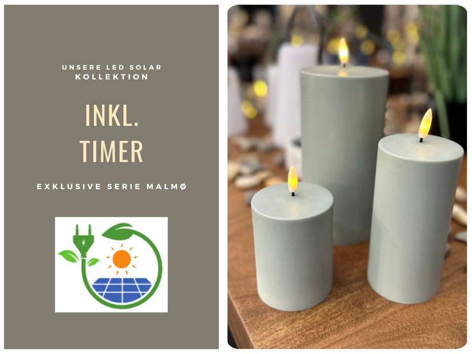 Solar Outdoor LED 3D Stumpenkerze 10x7,5cm Grün Timer Kunststoff flackernde Kerze