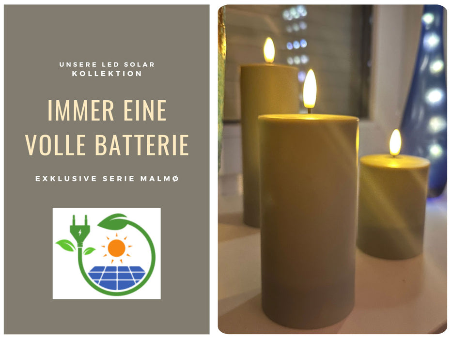 Solar Outdoor LED 3D Stumpenkerze 10x7,5cm Grün Timer Kunststoff flackernde Kerze