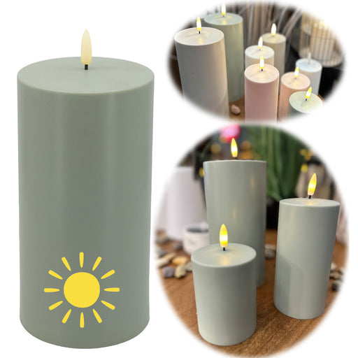 Solar Outdoor LED 3D Stumpenkerze 20x7,5cm Grün Timer Kunststoff flackernde Kerze