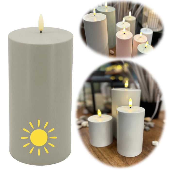 KI-generiertes Bild Solar Outdoor LED 3D Stumpenkerze 20x7,5cm Sand Timer Kunststoff flackernde Kerze