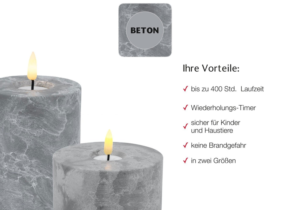 KI-generiertes Bild,LED 3D Stumpenkerze Grau 10x8cm Beton-Optik Timer flackernde flammenlose Kerze