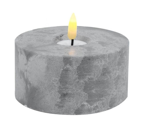 LED 3D XXL Teelicht Grau 5x10cm Beton-Optik Timer flackernde flammenlose Kerze