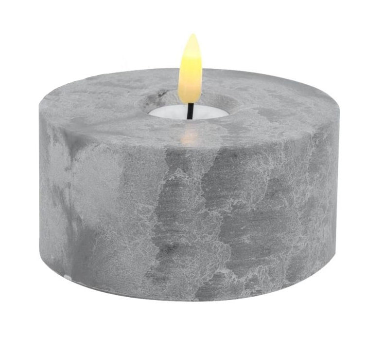 LED 3D XXL Teelicht Grau 5x10cm Beton-Optik Timer flackernde flammenlose Kerze