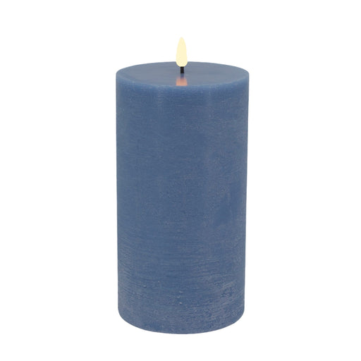 LED 3D Stumpenkerze Ribe Blau 20x10cm Echtwachs flackernde flammenlose Kerze