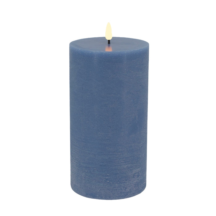 KI-generiertes Bild,LED 3D Stumpenkerze Ribe Blau 20x10cm Echtwachs flackernde flammenlose Kerze