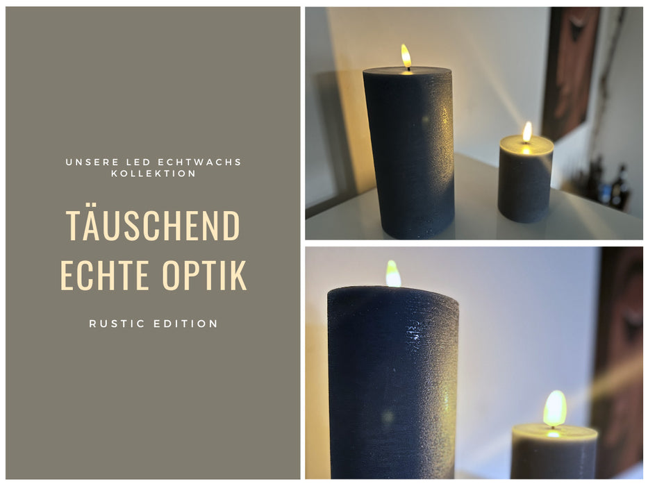 KI-generiertes Bild,LED 3D Stumpenkerze Ribe Blau 20x10cm Echtwachs flackernde flammenlose Kerze