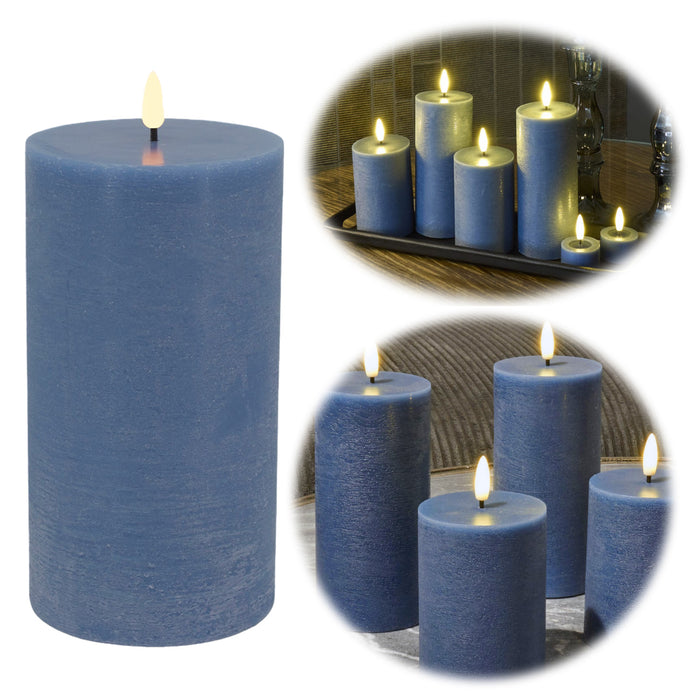 LED 3D Stumpenkerze Ribe Blau 10x7,5cm Echtwachs flackernde flammenlose Kerze