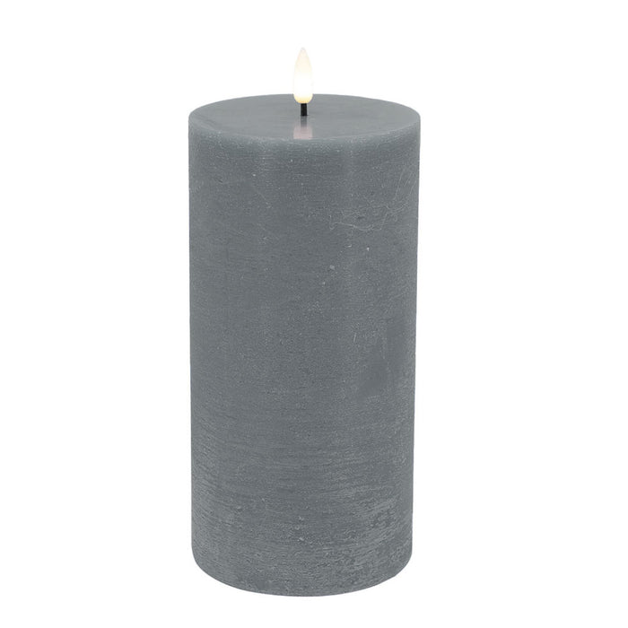 KI-generiertes Bild,LED 3D Stumpenkerze Ribe Grau 20x10cm Echtwachs flackernde flammenlose Kerze