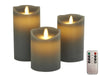 3D LED Echtwachs Stumpenkerze Grau 3´er Set Fernbedienung Timer flammenlose Kerze