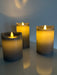 3D LED Echtwachs Stumpenkerze Grau 3´er Set Fernbedienung Timer flammenlose Kerze