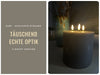 LED 3D Stumpenkerze Ribe Grau 15x15cm Dreidocht Echtwachs flackernde flammenlose Kerze