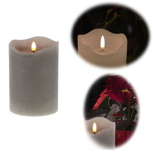 KI-generiertes Bild LED 3D Stumpenkerze Grau 12,5cm Timer Echtwachs flackernde flammenlose Kerze