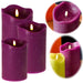 LED 3D Stumpenkerze Lila 3´er Set Timer Echtwachs flackernde flammenlose Kerze