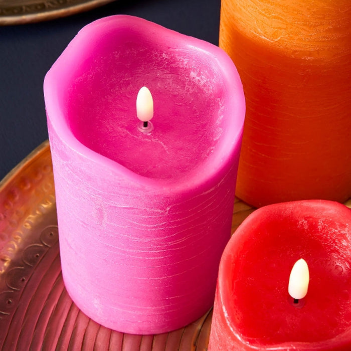 LED 3D Stumpenkerze Pink 20cm Timer Echtwachs flackernde flammenlose Kerze