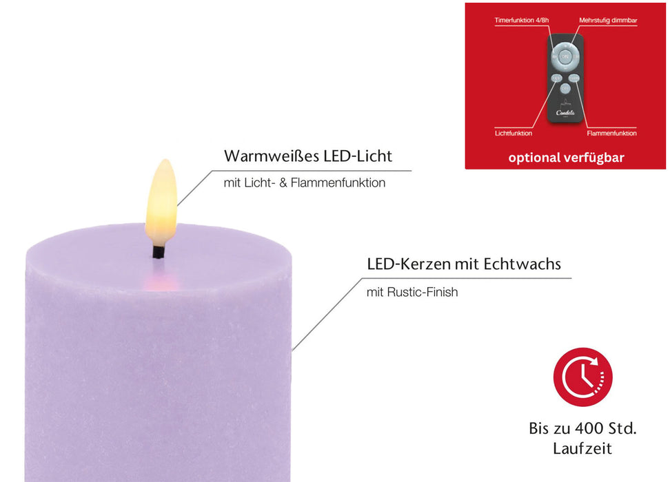 LED 3D Stumpenkerze Ribe Lila 15x7,5cm Echtwachs flackernde flammenlos — LS-LebenStil
