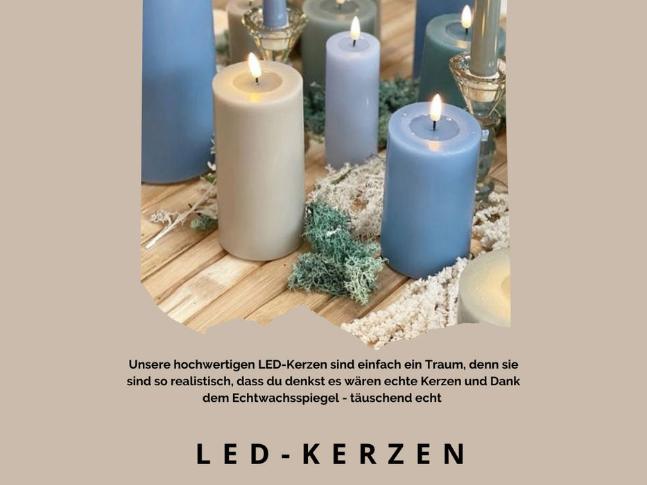 KI-generiertes Bild,Real Flame 3D LED Stumpenkerze 20cm Ribe Schwarz Echtwachs flackernde Blockkerze